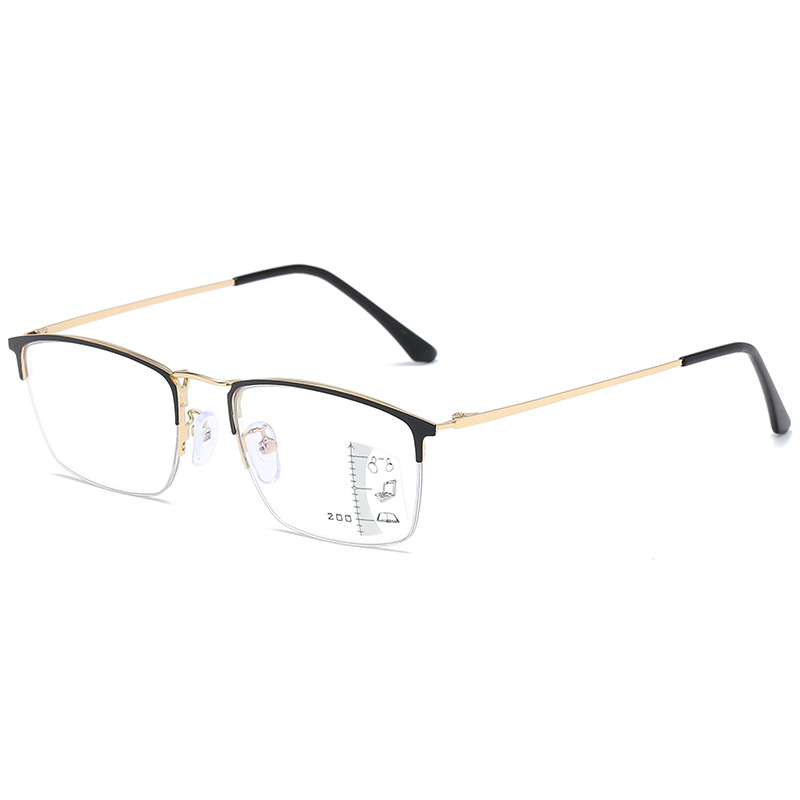 Titanium Frame Color-Changing Presbyopic Glasses Men's Automatic Zoom Progressive Multi-Focus Dual-Use Anti-Blue Light Presbyopic Glasses