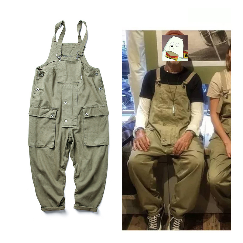 American casual one-piece suspender pants men's overalls trousers ameikaji fashion brand workwear loose suspender pants