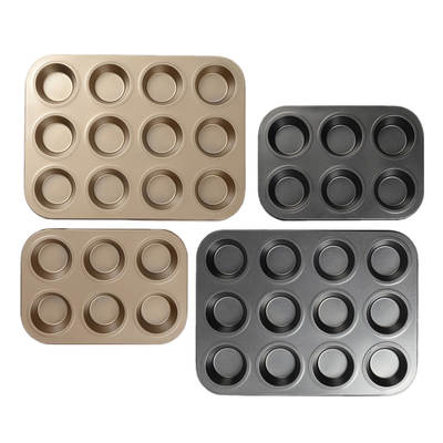 Factory wholesale non-stick 6 12 even hole cake mold round flat bottom Mafen cup baking tray household oven baking mold