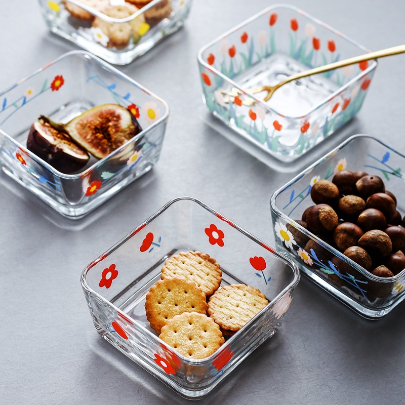 Korean ins Style Daisy Flower Glass Bowl Square Bowl Snack Bowl Snack Snack Bowl Tulip Flower Salad Bowl