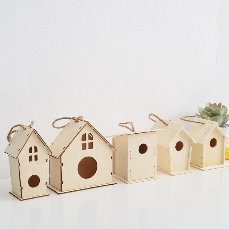 Cross-border wooden bird nest bird house diy small house graffiti Outdoor Birdhouse kit children handmade utensils independent station