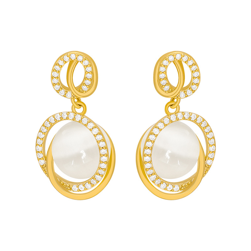 Silver Needle South Korea Distinctive Three-dimensional Oval Artificial Cat's Eye Earrings Internet Celebrity Elegant All-match Jewelry Circle Earrings