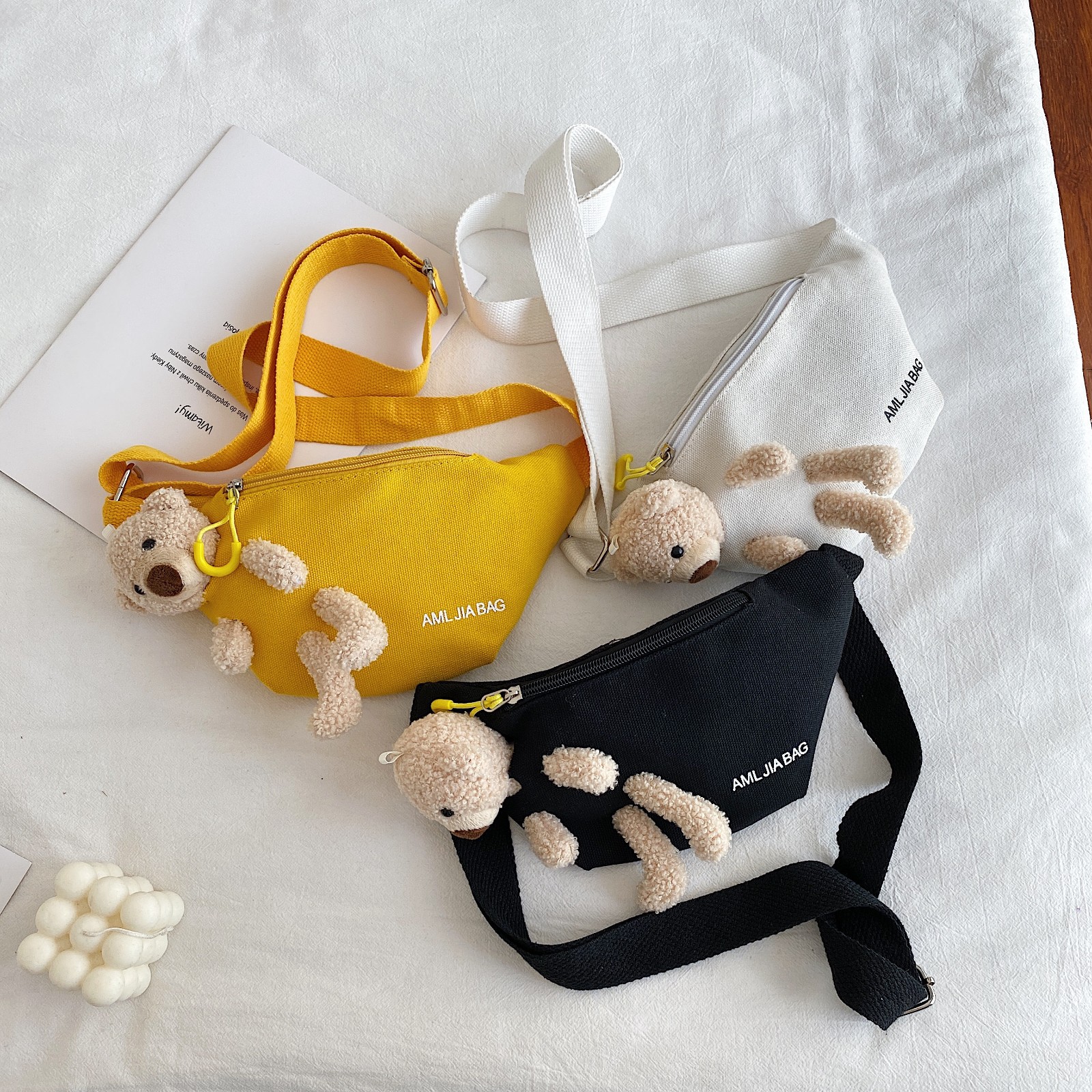 New Fashionable 2023 Japanese Student ins Crossbody Canvas Chest Bag Women's Printed Letter Cute Bear Waist Bag