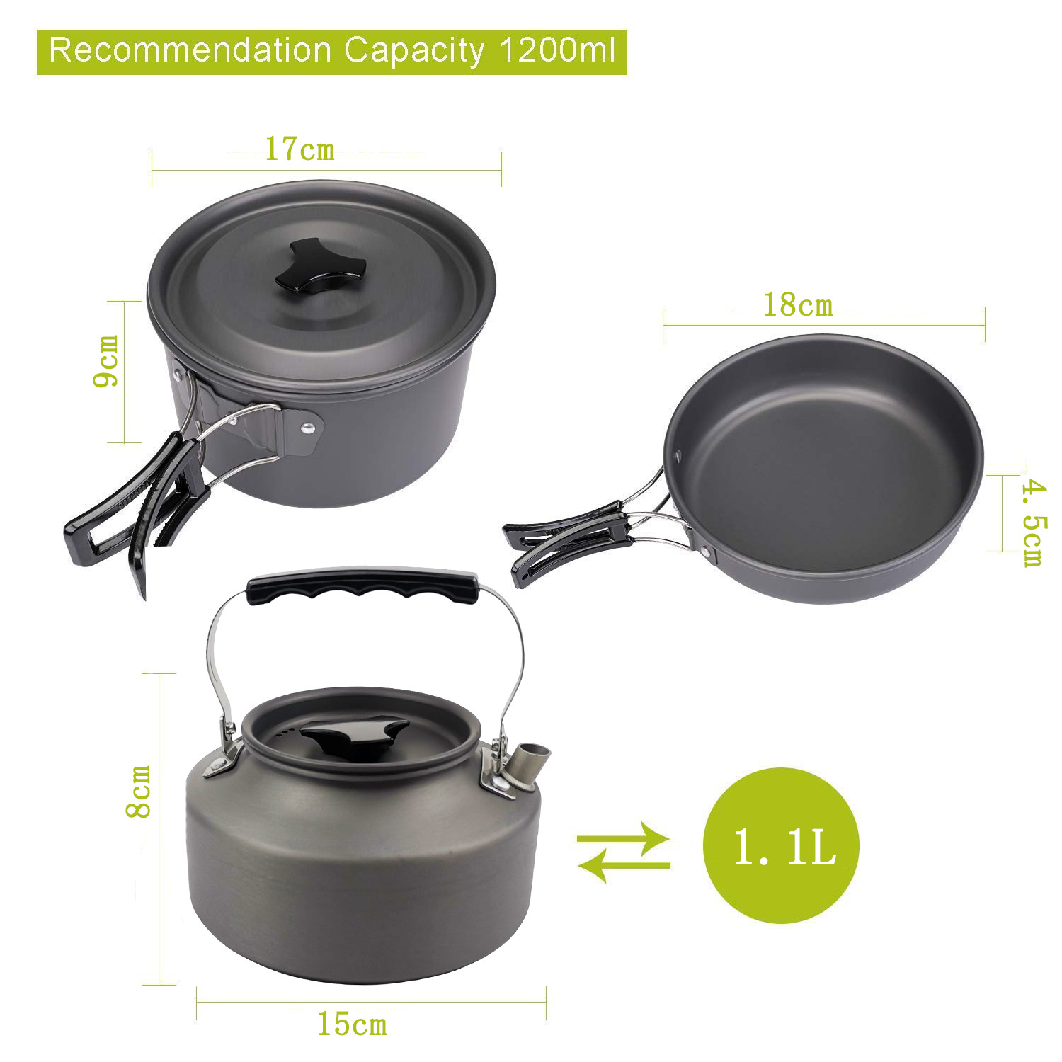 Amazon Hot Sale Outdoor Set Pot Teapot Portable Outdoor Cookware Set Camping Kettle Pot Three-piece Set