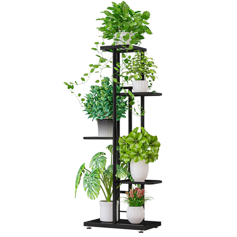 Indoor and Outdoor Living Room Household Balcony Multi-layer Storage Rack Simple Wrought Iron Baking Paint Floor-standing Potted Plant Meaty Green Rose Flower Rack
