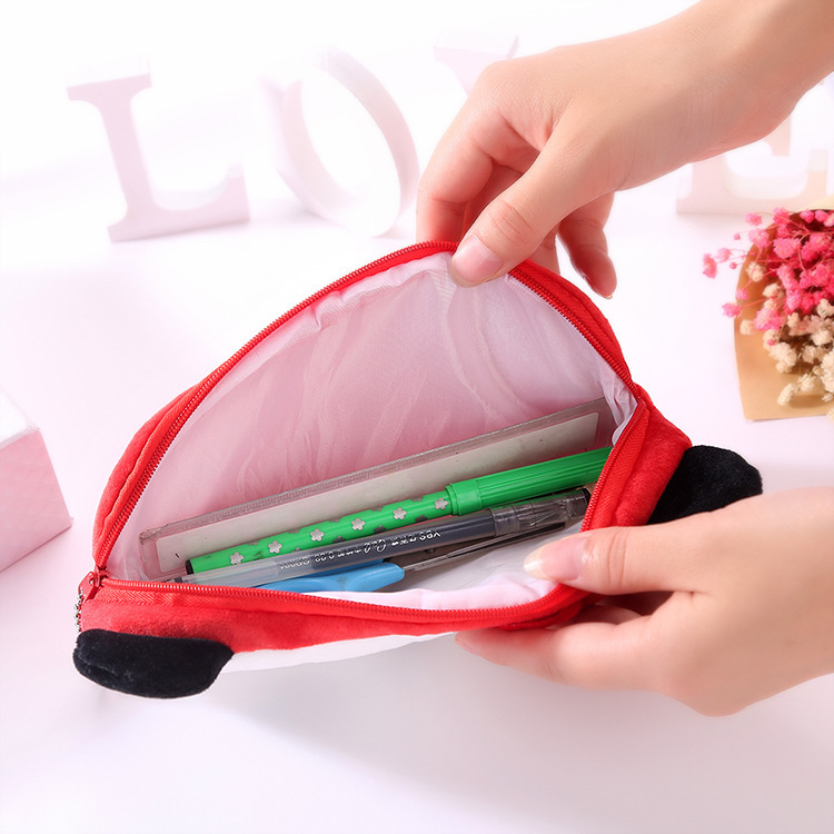 Cartoon Creative Stationery Student Pencil Case Large Capacity Plush Pencil Bag Fabric Zipper Storage Bag Embroidered Coin Purse