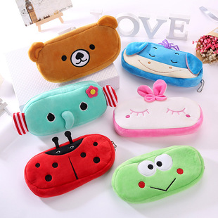 Cartoon Creative Stationery Student Pencil Case Large Capacity Plush Pencil Bag Fabric Zipper Storage Bag Embroidered Coin Purse