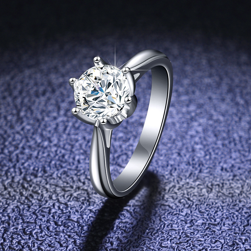 Zhou Family Six Claw 925 Silver Ring Moissanite Ring Lady's Ring Classic Six Claw Crown Engagement Ring Manufacturer