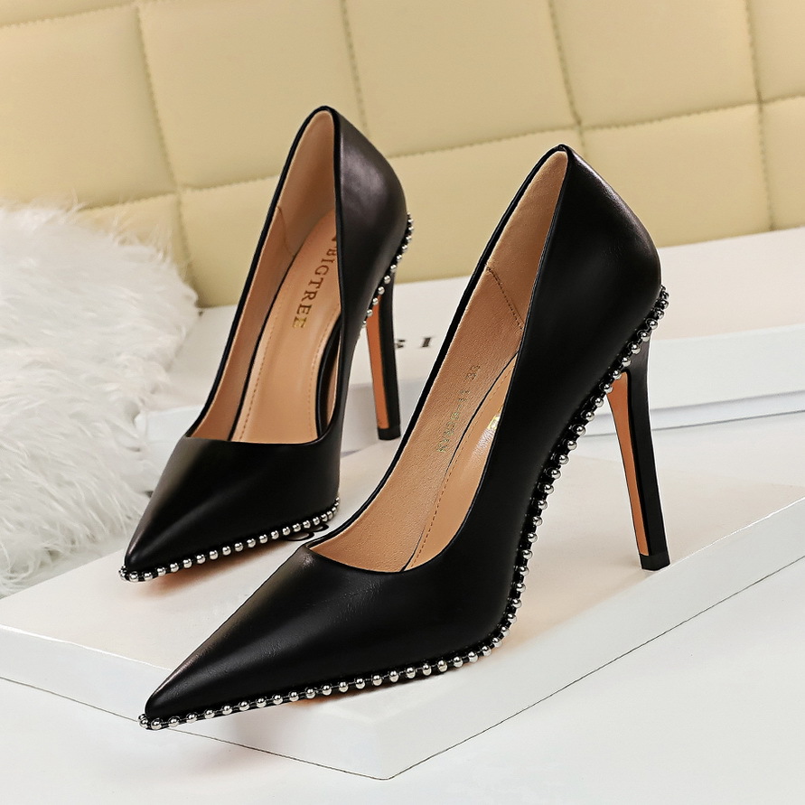 1829-3 European and American Fashion Sexy Nightclub Slim High Heels Women's Shoes Thin Heel High Heel Shallow Mouth Pointed Rivet Single Shoes