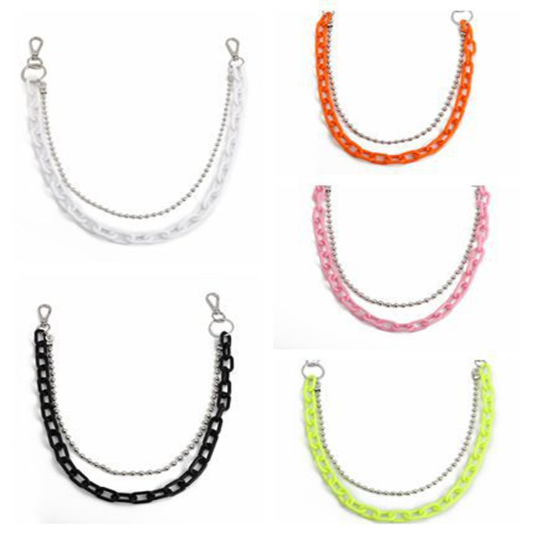 Korean ins Street Super Hot Internet Popular Waist Chain Candy Color Resin Pant Chain Hanger Vintage Trendy Double Chain Pendant for Women
