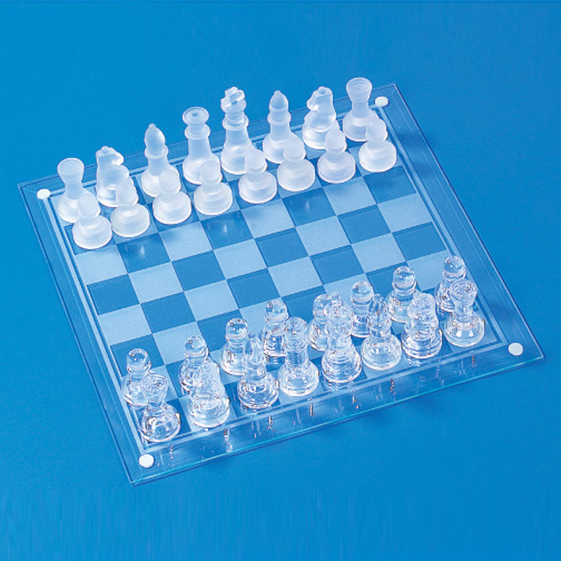 Supply 35*35cm frosted glass chess set glass crystal chess
