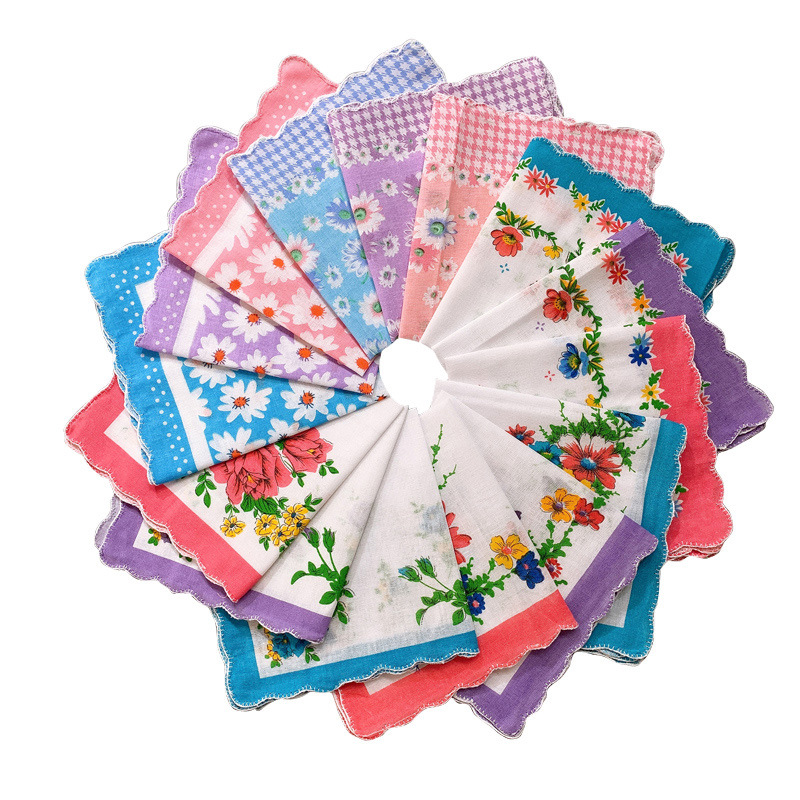 Classic crescent edge ladies hot selling wholesale cotton handkerchief classic vintage vintage women's cotton handkerchief