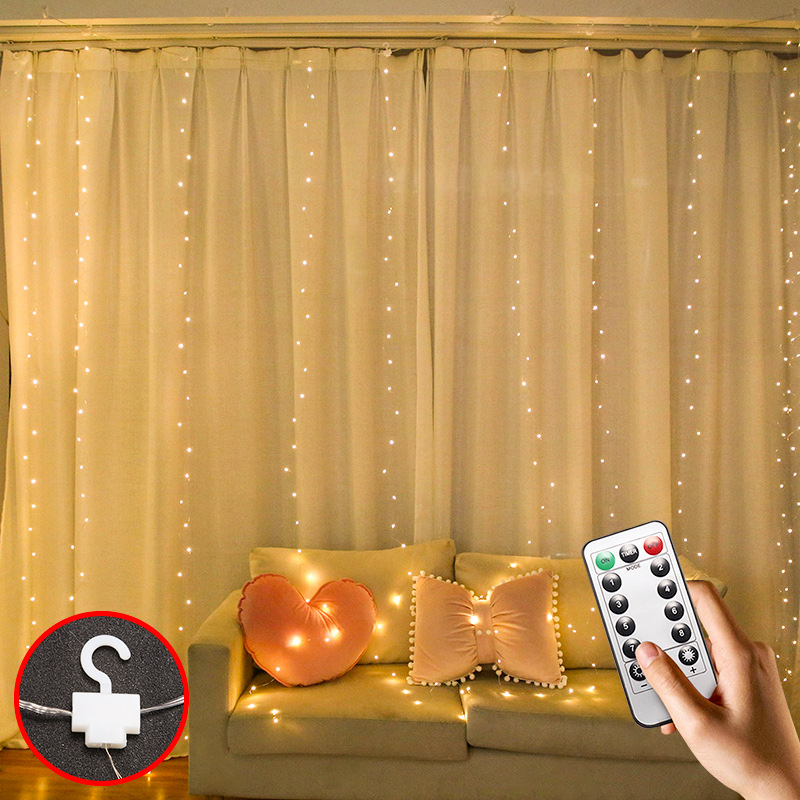 Amazon hot style USB remote control copper curtain lamp 3*3 M festival room decoration lantern curtain string
