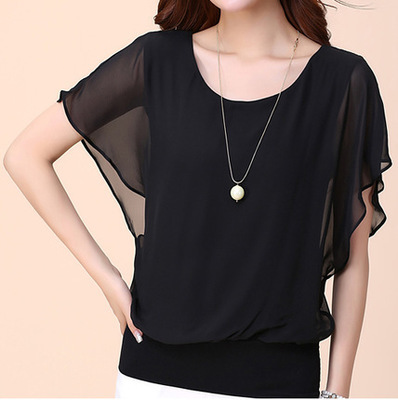  new summer chiffon shirt women's short-sleeved summer clothing plus size women's slimming bat chiffon top new bottoming