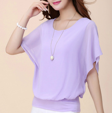  new summer chiffon shirt women's short-sleeved summer clothing plus size women's slimming bat chiffon top new bottoming