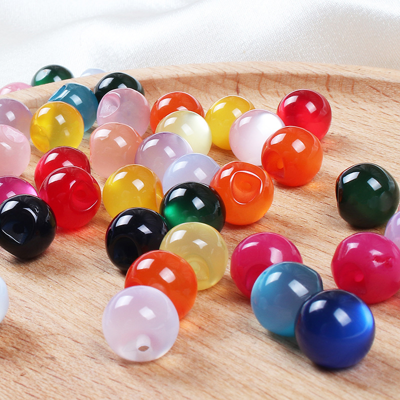 Cheongsam Buttons Resin Jade Buttons Tang Suit Hanfu Dark Eyes Partial Hole Pearlescent Button Shirt Chiffon Round Bead Accessories