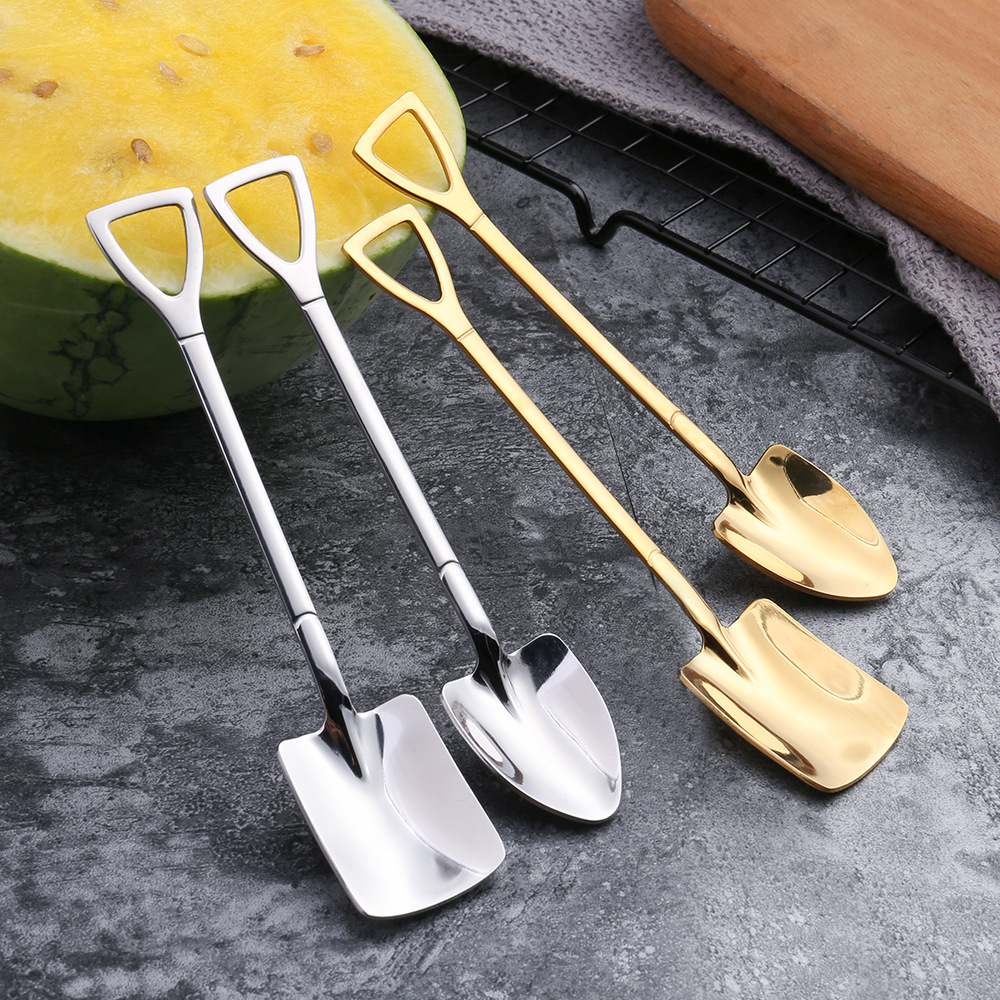Q watermelon spoon shovel spoon square shovel spoon stainless steel flat spoon shaking sound live sand ice spoon engineer shovel tip spoon watermelon