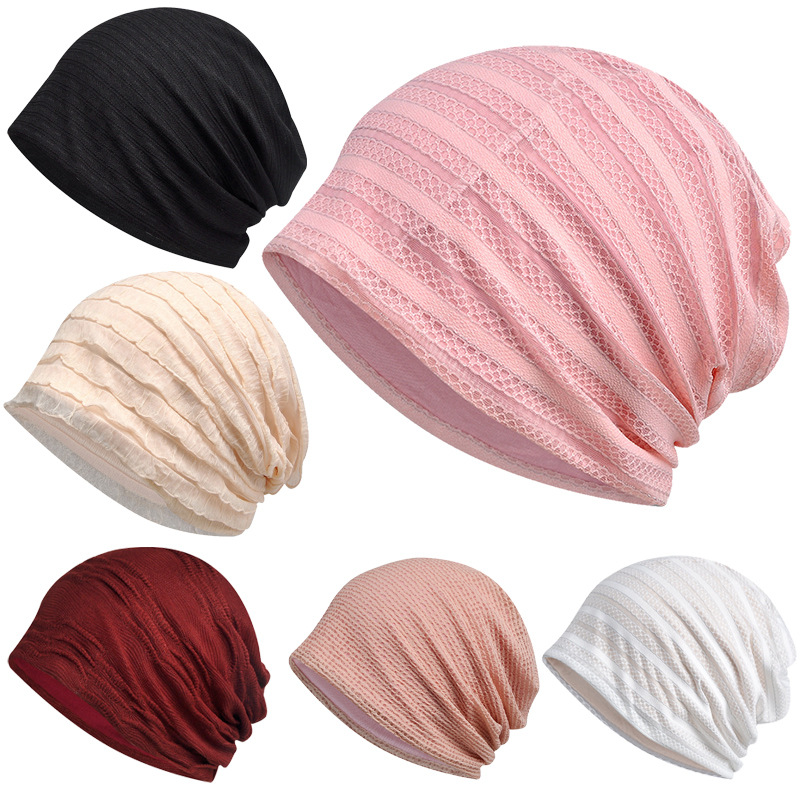 Spring and Summer Hollow Breathable Pullover Cap Women's Tapis Hat Thin Cotton Moon Hat Nightcap Outdoor Casual Hood