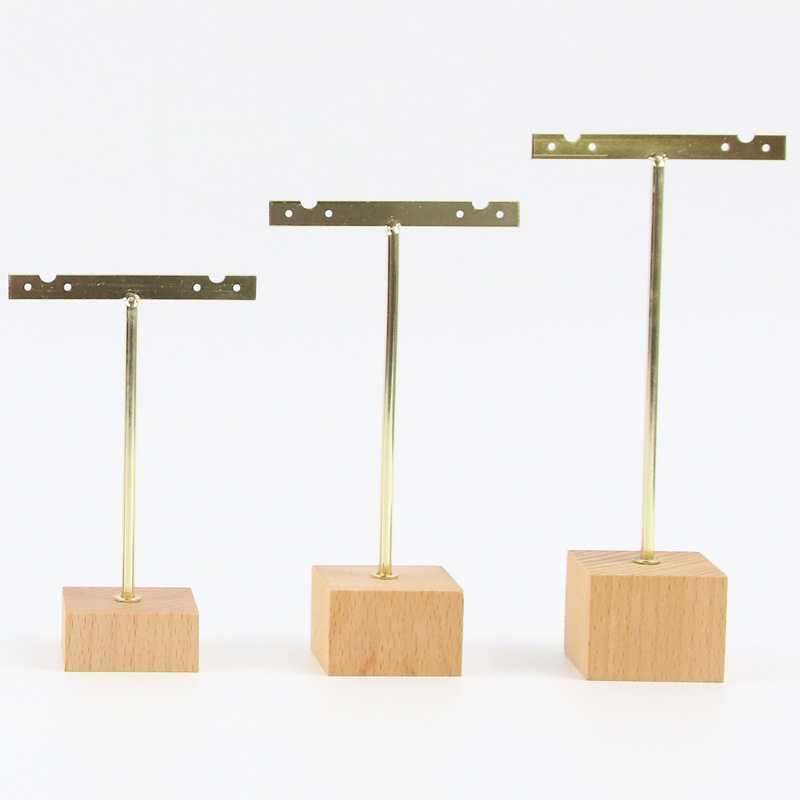 Three-piece wooden earrings with wooden background, earrings, metal earrings, display rack, iron jewelry rack