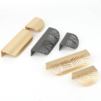 SOURCE manufacturer leaf shape zinc alloy handle Nordic simple punch-free drawer zinc alloy copper wire drawing