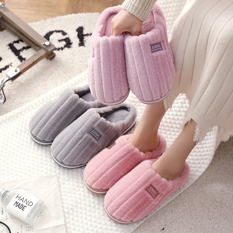 Autumn and Winter Cotton Slippers for Women Couple Home Indoor Warm Plush Slippers for Men Anti-slip Thick Cotton Slippers for Winter
