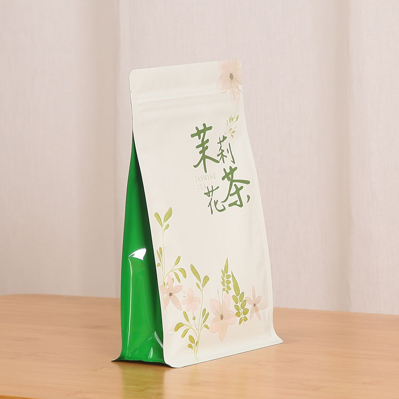 in stock 250g ~ 500g jasmine tea packaging aluminum foil bag food vacuum tea self-sealing eight-sided sealing bag customization