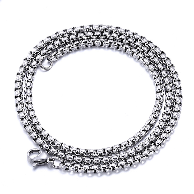 Square Pearl Chain Titanium Steel Men's Necklace 304 Stainless Steel Chain 18K Gold Women's Necklace Furnace Vacuum Plating Black