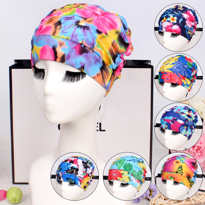 Wholesale ladies long hair swimming cap plus size cloth swimming cap pleated spandex swimming cap hot spring swimming pool swimming supplies wholesale