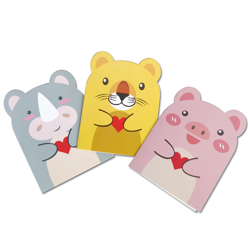 Original Cute Cartoon Animal Shape Holiday Small Card Flower Gift Blessing Birthday Children Thank You Greeting Card