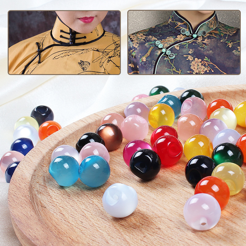 Cheongsam Buttons Resin Jade Buttons Tang Suit Hanfu Dark Eyes Partial Hole Pearlescent Button Shirt Chiffon Round Bead Accessories