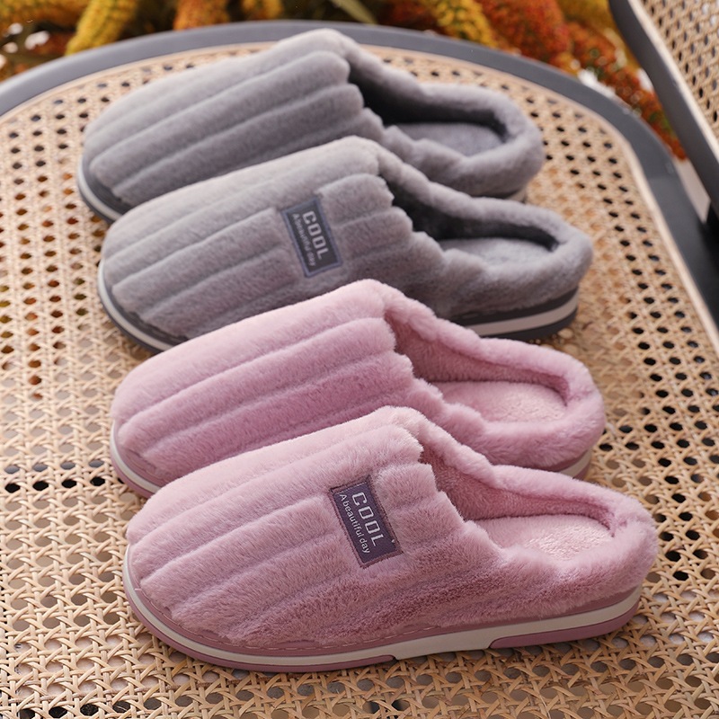 Autumn and Winter Cotton Slippers for Women Couple Home Indoor Warm Plush Slippers for Men Anti-slip Thick Cotton Slippers for Winter