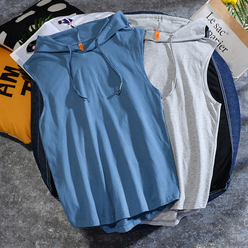 Long Velvet Xinjiang Cotton Men's Casual Sleeveless T-shirt Hooded Vest Loose Pure Cotton Bf Waistcoat Sports Vest for Men and Women