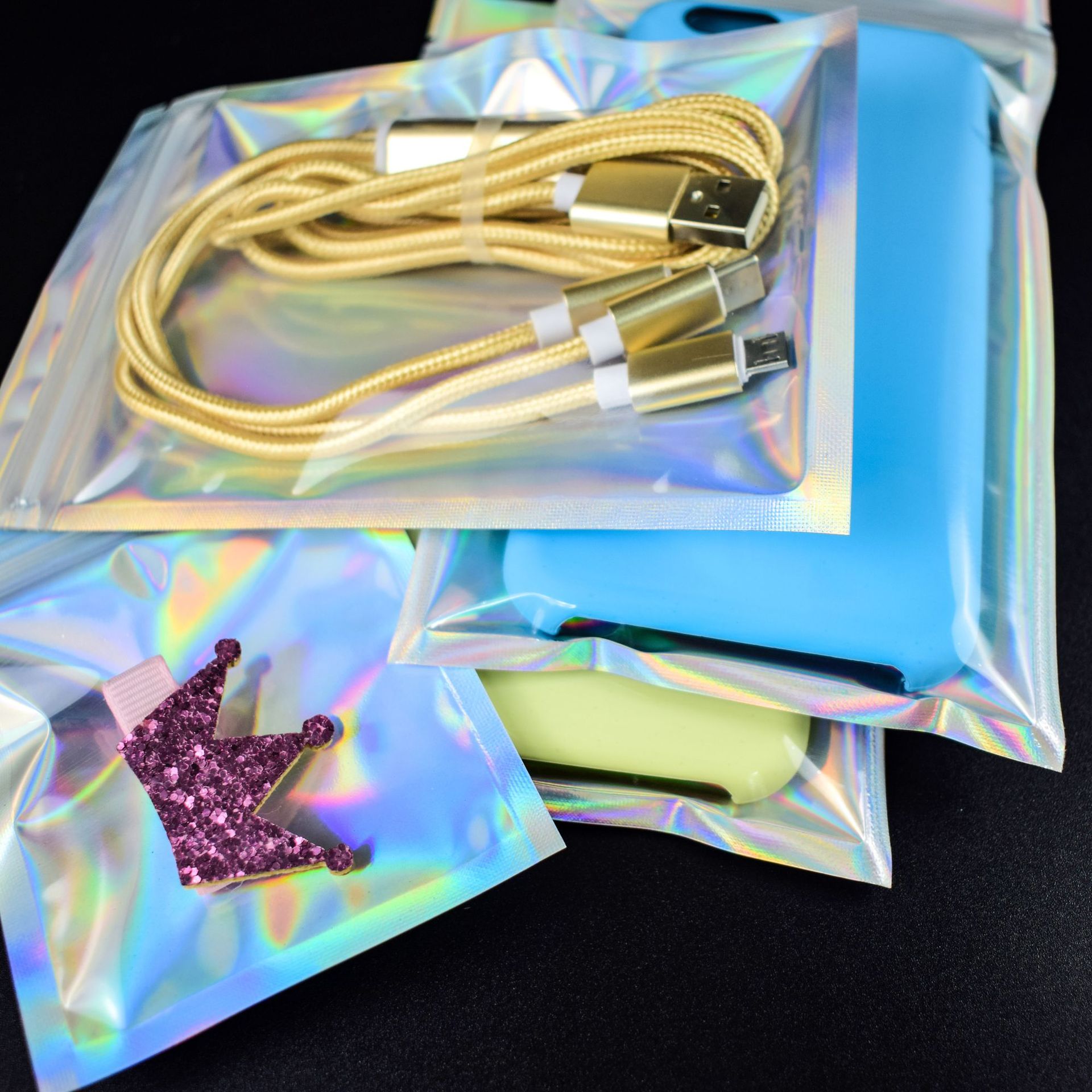 Colorful Laser Packaging Self-sealing Bag Necklace Earrings Jewelry Packaging Bag Mobile Phone Shell Yin and Yang Laser Bag