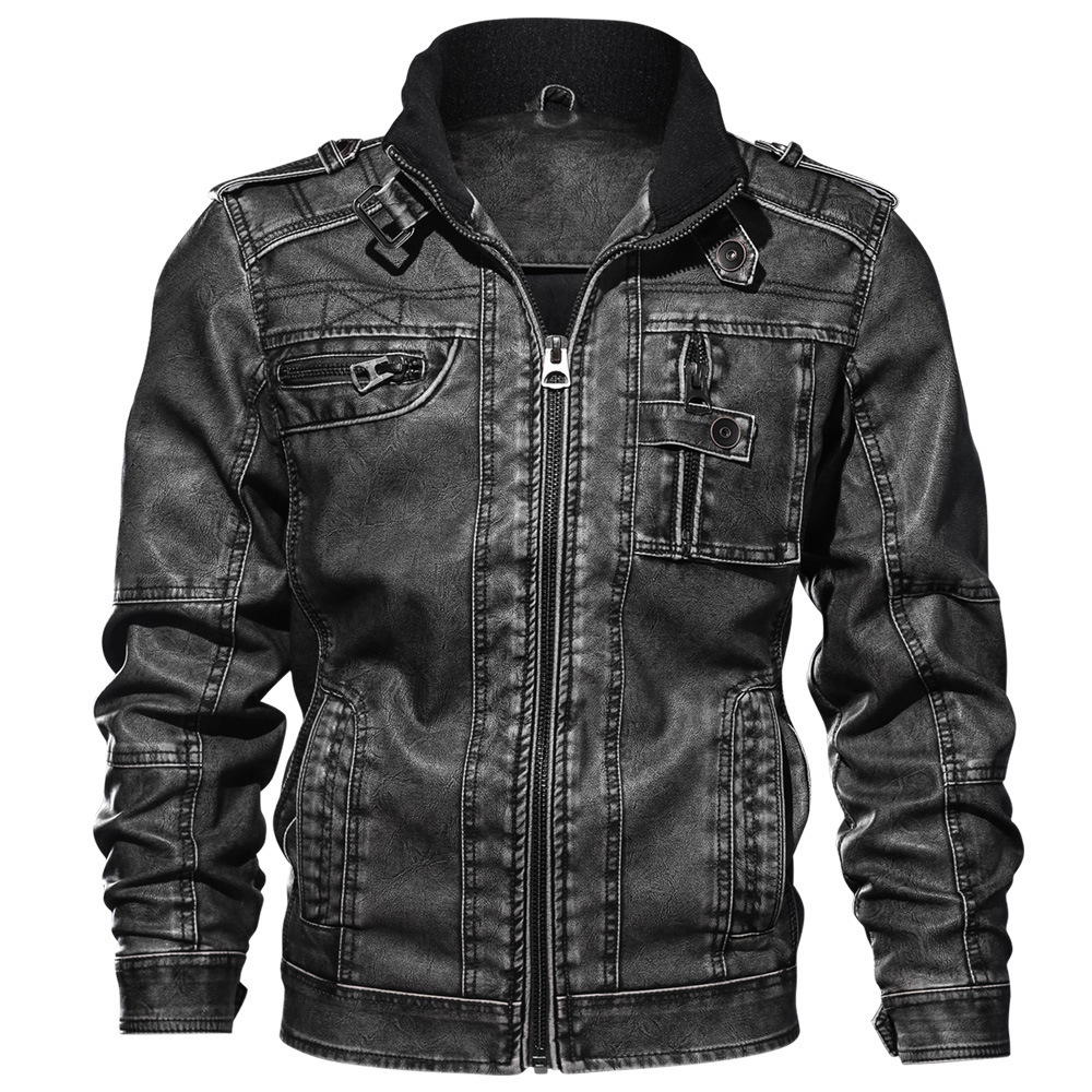 Factory Direct Autumn and Winter new men's stand collar PU leather jacket plus size casual leather jacket casual motorcycle men