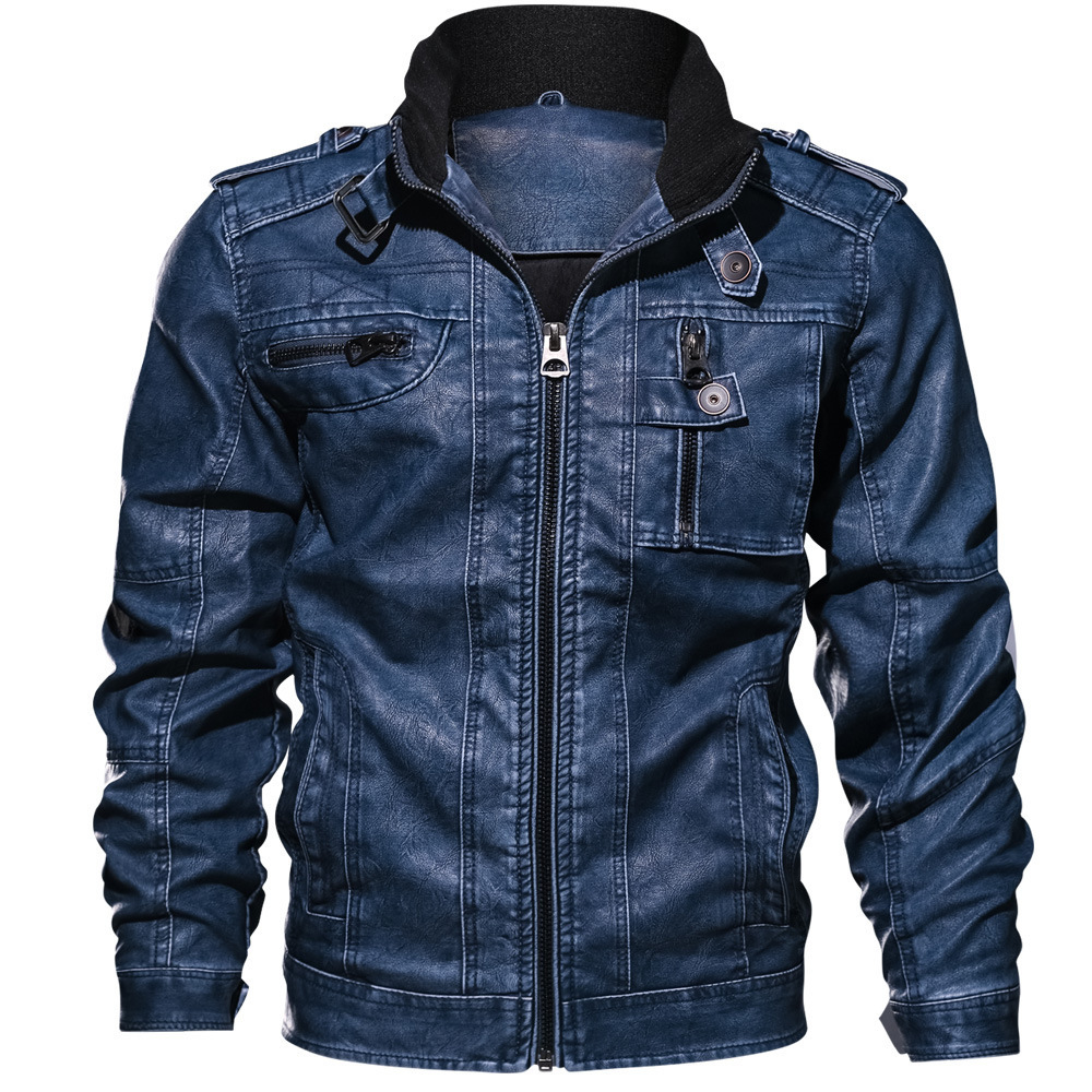 Factory Direct Autumn and Winter new men's stand collar PU leather jacket plus size casual leather jacket casual motorcycle men