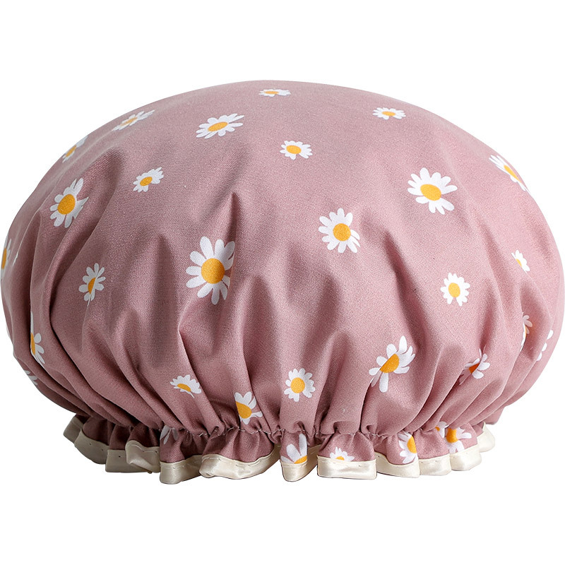 Double Layer Shower Cap Waterproof Shower Cap Women's Cute Thickened Bath Rift Head Pullover Children's Satin Cartoon Shower Cap