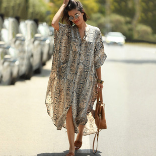 Beach blouse four-sided bullet printed oversized button holiday robe cross-border Amazon 8612(23 colors) Y