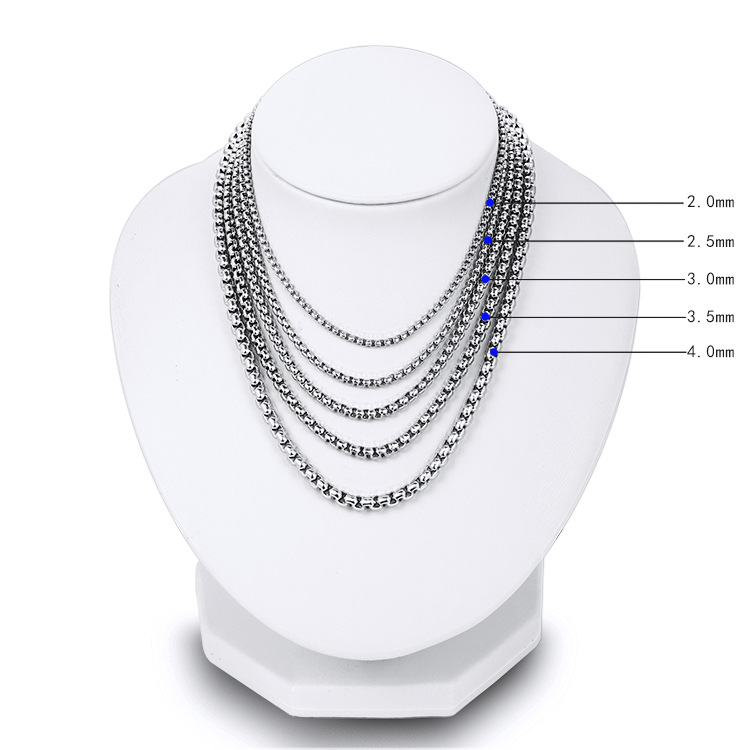 Square Pearl Chain Titanium Steel Men's Necklace 304 Stainless Steel Chain 18K Gold Women's Necklace Furnace Vacuum Plating Black