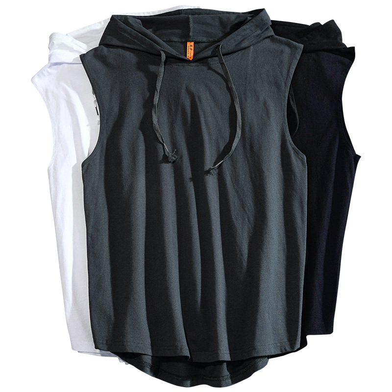 Long Velvet Xinjiang Cotton Men's Casual Sleeveless T-shirt Hooded Vest Loose Pure Cotton Bf Waistcoat Sports Vest for Men and Women