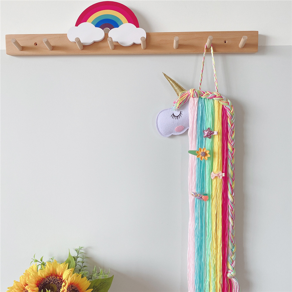 ins Nordic Style Felt Unicorn Children's Hairpin Hair Accessories Storage Belt Wall Hanging Headwear Finishing Belt Finishing Rack