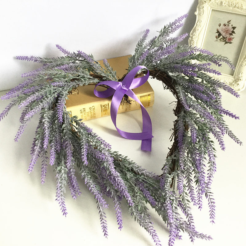 New Lavender Wall Hanging Heart-shaped Wreath Wreath Home Wall Decoration Wedding Door Lintel Flower Valentine's Day Hanging Cross-Border