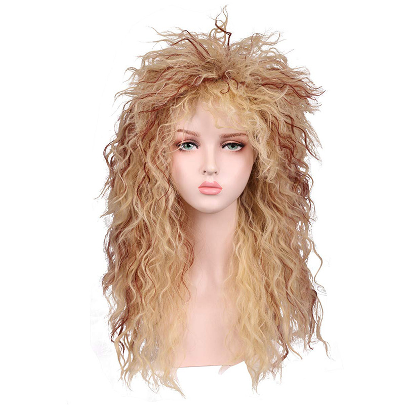 Amazon's best-selling European and American men's wig 80s punk long curly Halloween rock wig one-piece hair extension