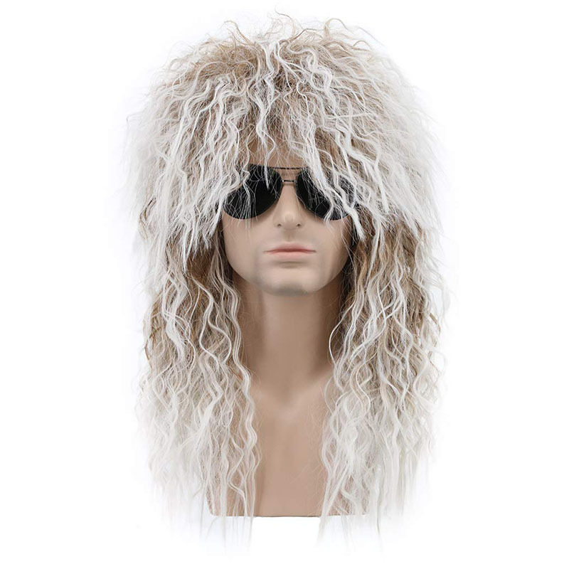 Amazon's best-selling European and American men's wig 80s punk long curly Halloween rock wig one-piece hair extension