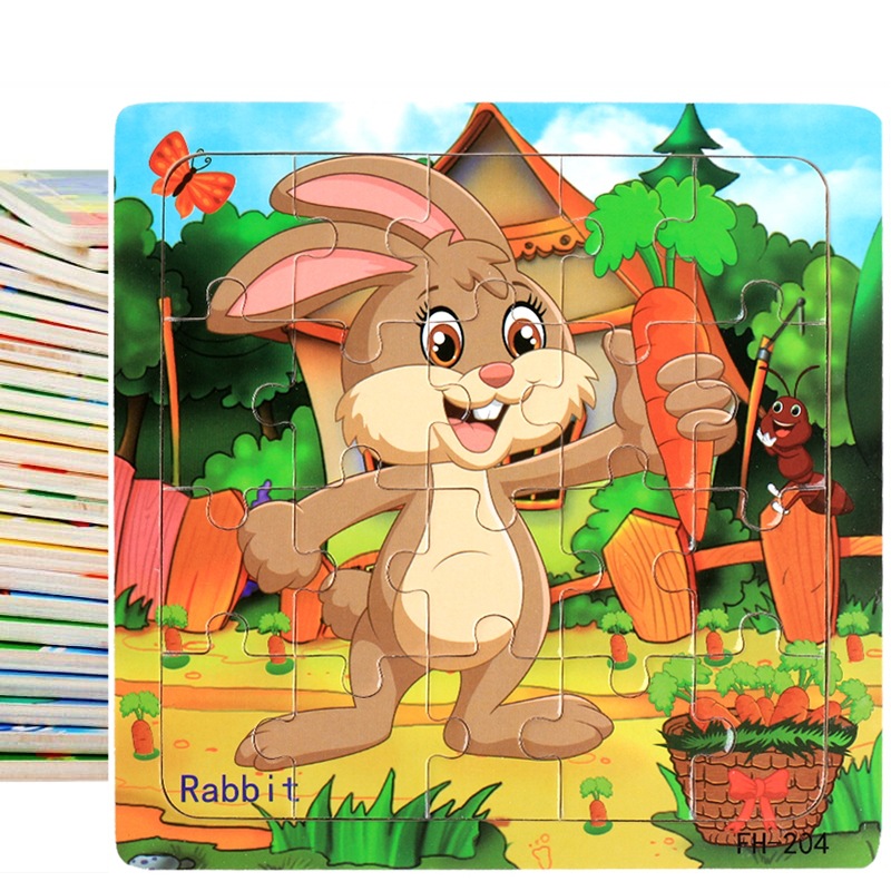 20 pieces wooden children's intelligence toys wooden puzzle puzzle cartoon animal stall toys factory direct supply