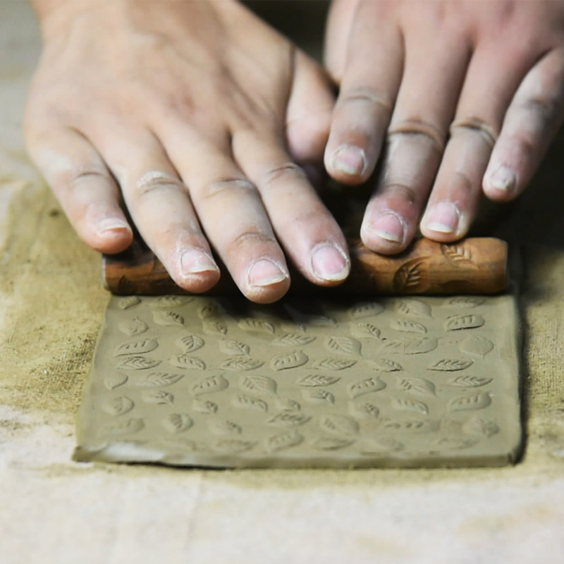 Water Meteor Pottery Tools School Pottery Bar Wooden Texture Mud Rolled Embossed Flower Stick Embossed Pattern Mud Stick Mudboard