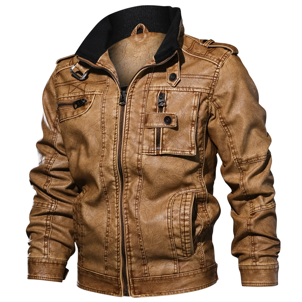Factory Direct Autumn and Winter new men's stand collar PU leather jacket plus size casual leather jacket casual motorcycle men