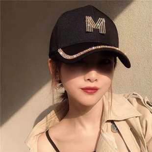 Hat Women's Korean-style Internet Celebrity Cap Instagram Popular Brand Spring and Summer Leisure M Letter Rhinestone Sunshade Baseball Cap