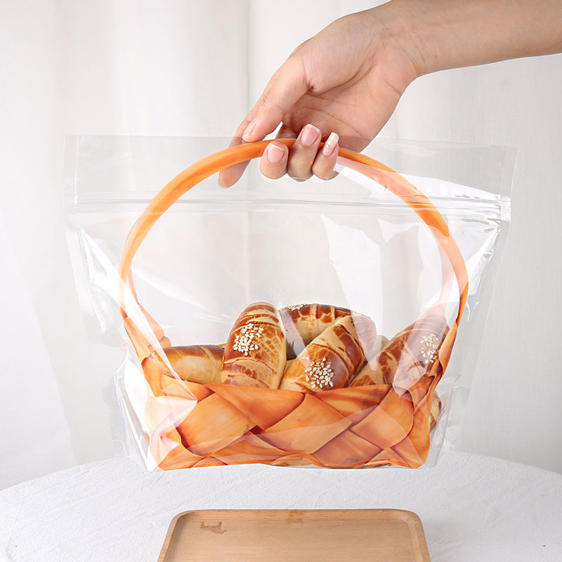 Imitation Basket Zipper Bread Bag 450g Self-sealing 450g Toast Meal Bag Square Baking West Point Packaging Bag
