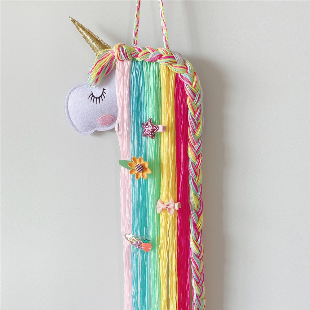 ins Nordic Style Felt Unicorn Children's Hairpin Hair Accessories Storage Belt Wall Hanging Headwear Finishing Belt Finishing Rack
