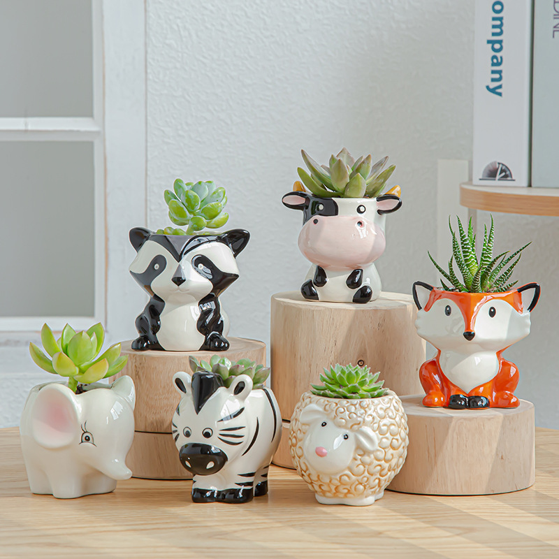 Foreign Trade Ceramic Cartoon Flower Pot Cross-border Hot Selling Simple Cute Cartoon Fleshy Flower Pot Creative Home Garden Potted Plant